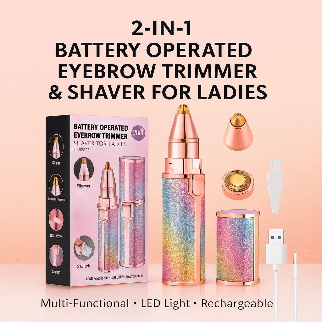 2-in-1 Rechargeable Facial Hair Remover & Eyebrow Trimmer with LED